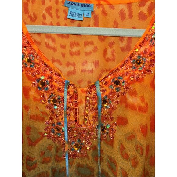 Aqua Blue Sz 3X Swim Coverup Embroidered Animal Print NWOT - Picture 6 of 9